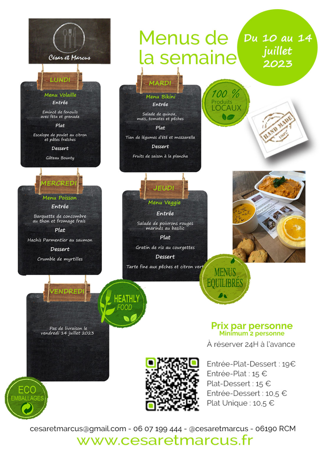Menus semaine du 10 au 14 juillet 2023 César et Marcus